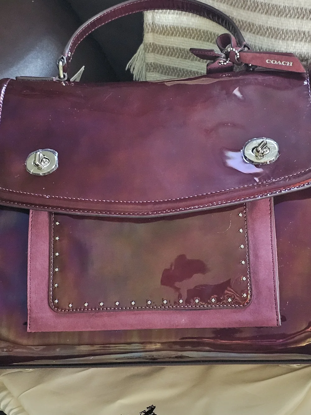 Coach Patent Leather Satchel in Burgundy